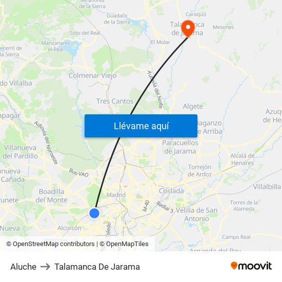 Aluche to Talamanca De Jarama map