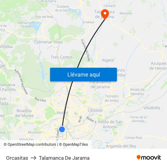 Orcasitas to Talamanca De Jarama map