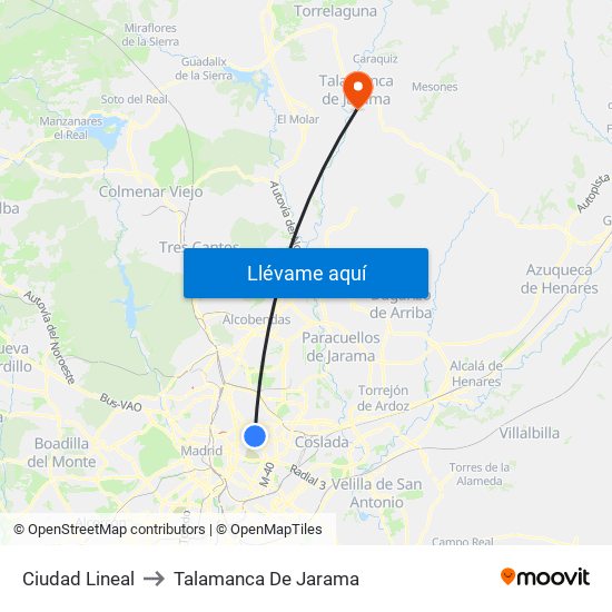 Ciudad Lineal to Talamanca De Jarama map