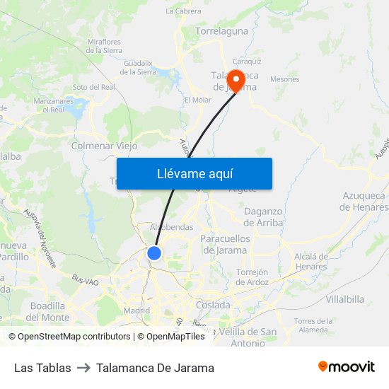 Las Tablas to Talamanca De Jarama map