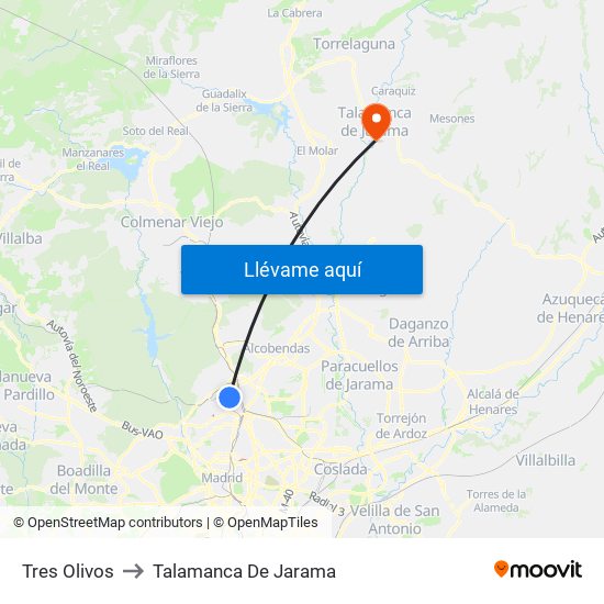 Tres Olivos to Talamanca De Jarama map