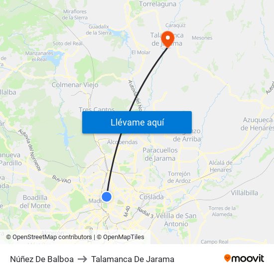 Núñez De Balboa to Talamanca De Jarama map