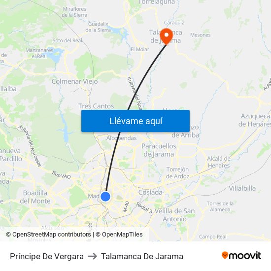 Príncipe De Vergara to Talamanca De Jarama map