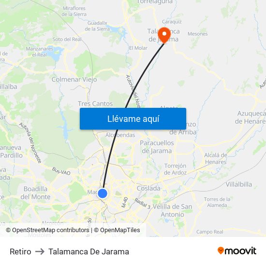 Retiro to Talamanca De Jarama map