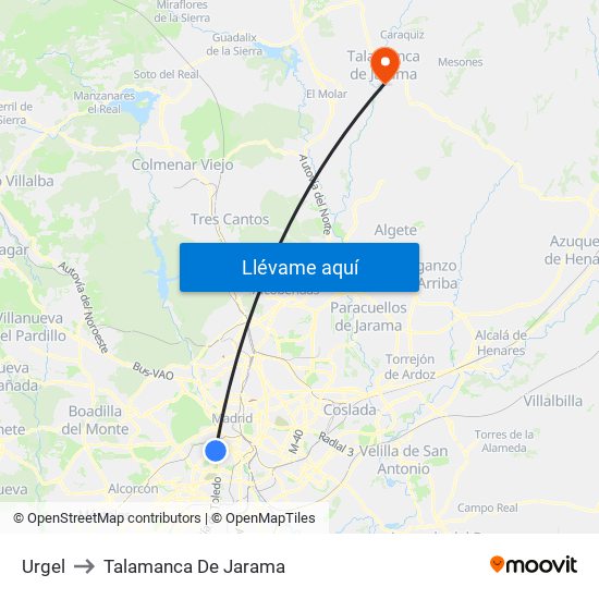 Urgel to Talamanca De Jarama map