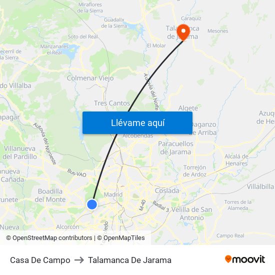 Casa De Campo to Talamanca De Jarama map