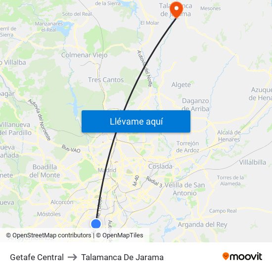 Getafe Central to Talamanca De Jarama map