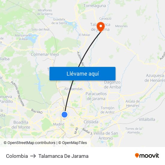Colombia to Talamanca De Jarama map