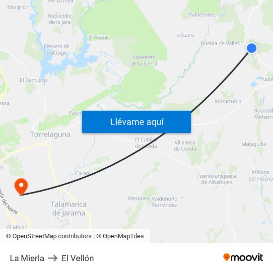 La Mierla to El Vellón map