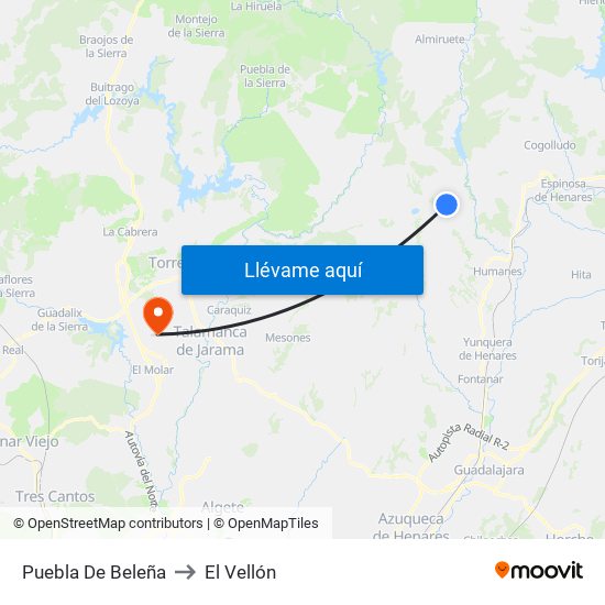 Puebla De Beleña to El Vellón map