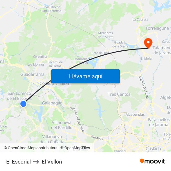 El Escorial to El Vellón map