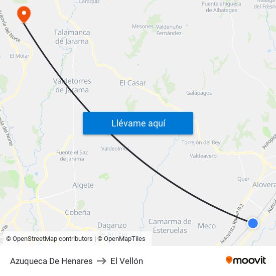 Azuqueca De Henares to El Vellón map