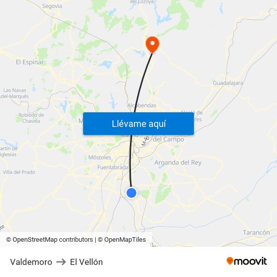 Valdemoro to El Vellón map
