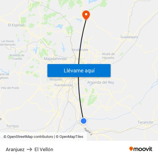 Aranjuez to El Vellón map