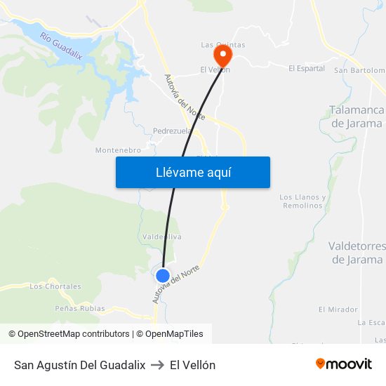San Agustín Del Guadalix to El Vellón map
