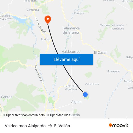 Valdeolmos-Alalpardo to El Vellón map