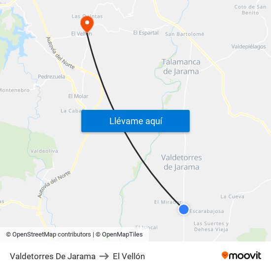 Valdetorres De Jarama to El Vellón map