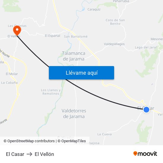 El Casar to El Vellón map