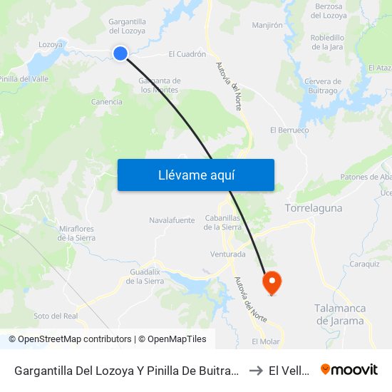 Gargantilla Del Lozoya Y Pinilla De Buitrago to El Vellón map