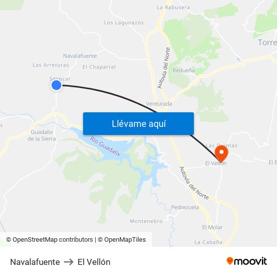 Navalafuente to El Vellón map