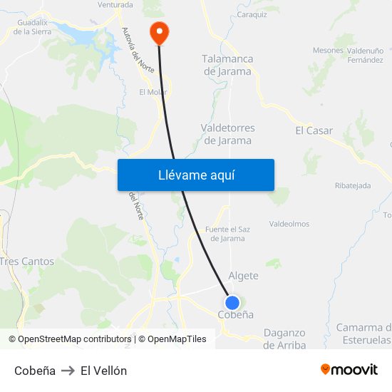 Cobeña to El Vellón map