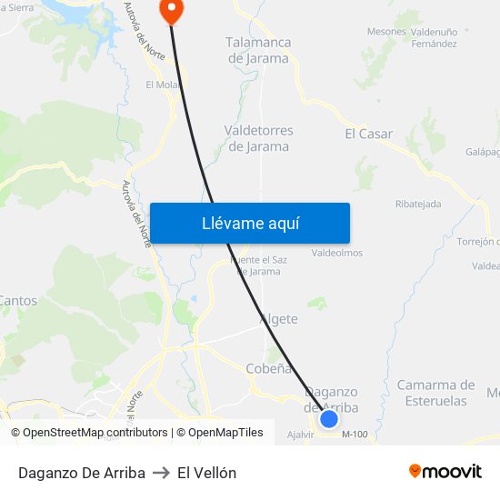 Daganzo De Arriba to El Vellón map