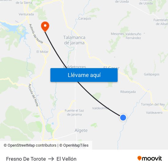 Fresno De Torote to El Vellón map