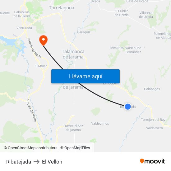 Ribatejada to El Vellón map
