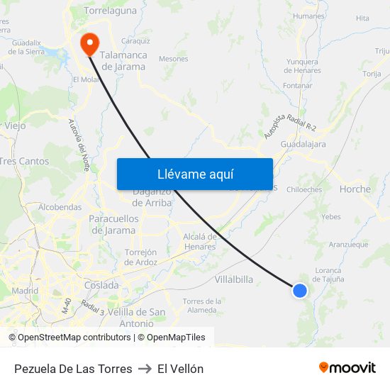 Pezuela De Las Torres to El Vellón map
