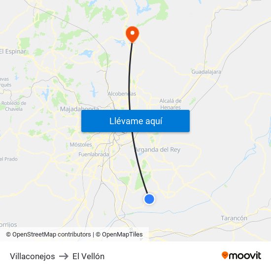 Villaconejos to El Vellón map