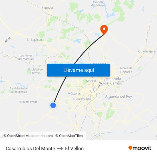Casarrubios Del Monte to El Vellón map