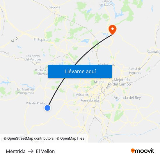 Méntrida to El Vellón map