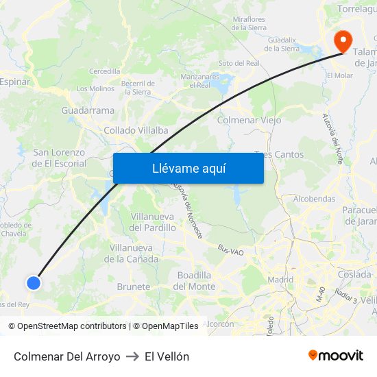 Colmenar Del Arroyo to El Vellón map