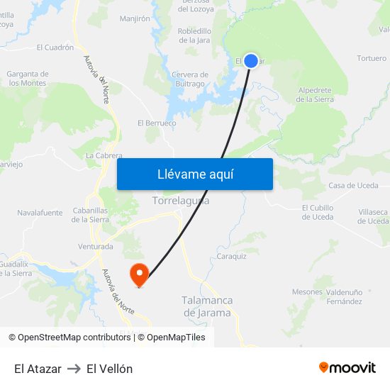 El Atazar to El Vellón map