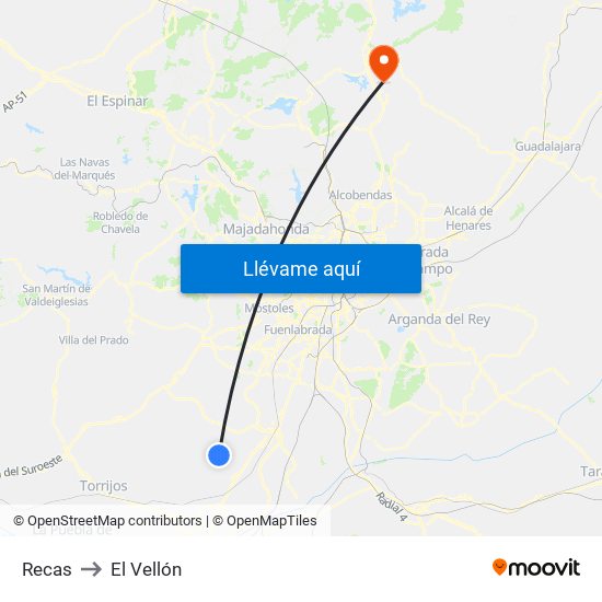 Recas to El Vellón map