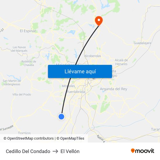 Cedillo Del Condado to El Vellón map