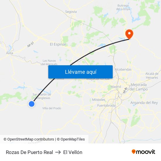 Rozas De Puerto Real to El Vellón map