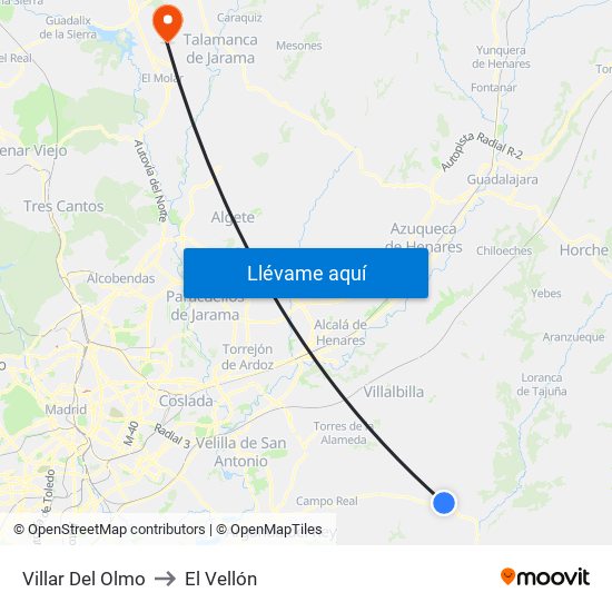 Villar Del Olmo to El Vellón map