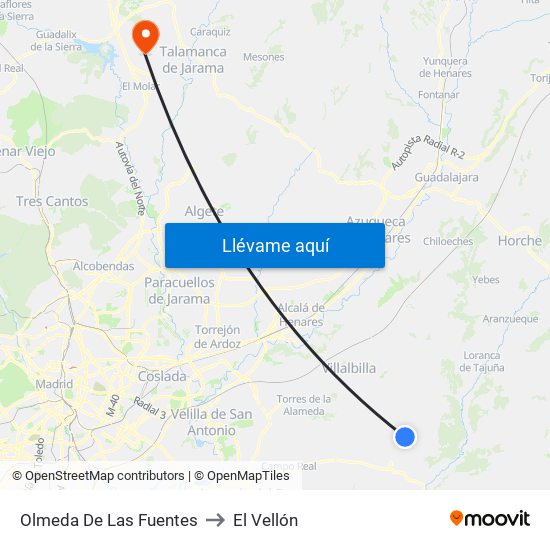 Olmeda De Las Fuentes to El Vellón map