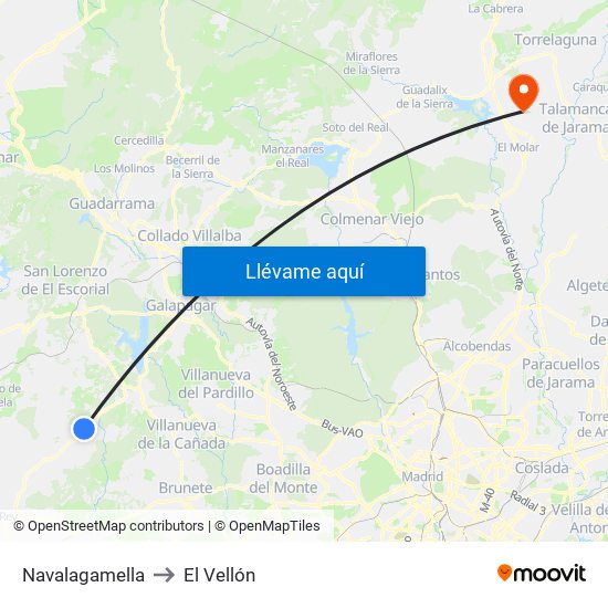 Navalagamella to El Vellón map