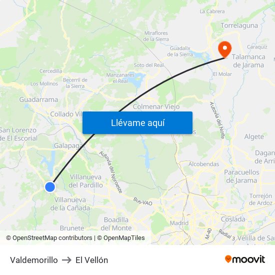 Valdemorillo to El Vellón map