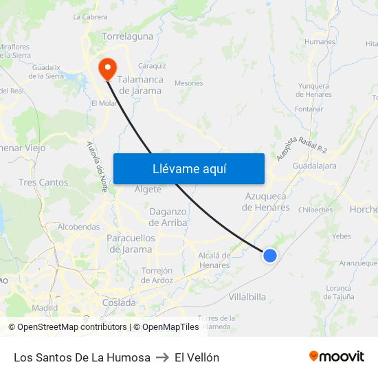 Los Santos De La Humosa to El Vellón map