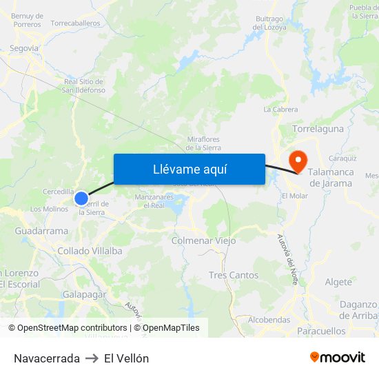 Navacerrada to El Vellón map