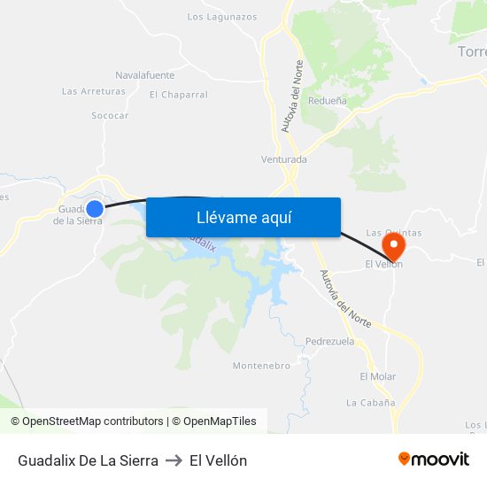 Guadalix De La Sierra to El Vellón map