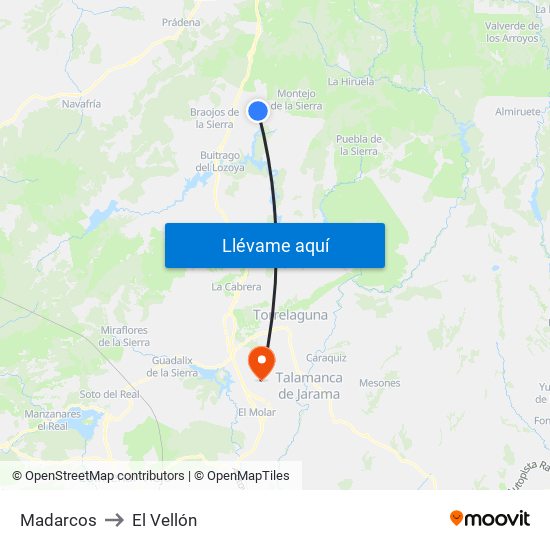 Madarcos to El Vellón map