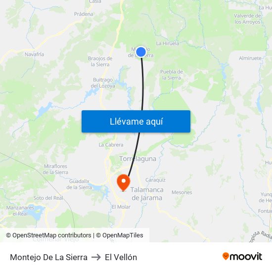 Montejo De La Sierra to El Vellón map