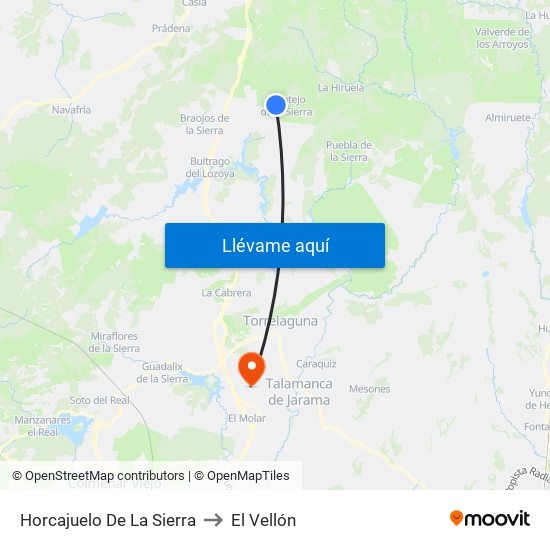 Horcajuelo De La Sierra to El Vellón map