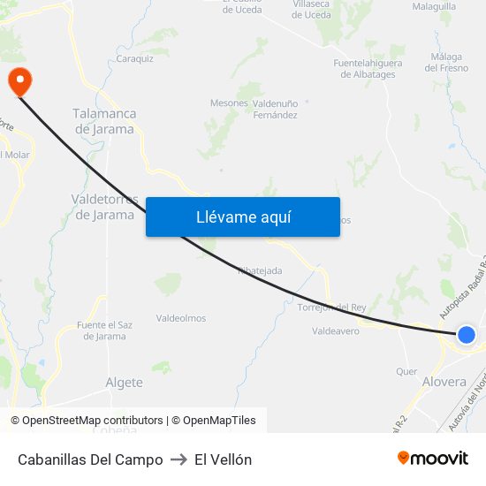 Cabanillas Del Campo to El Vellón map