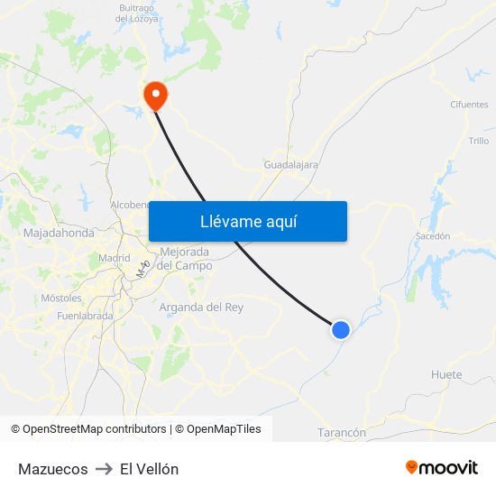 Mazuecos to El Vellón map