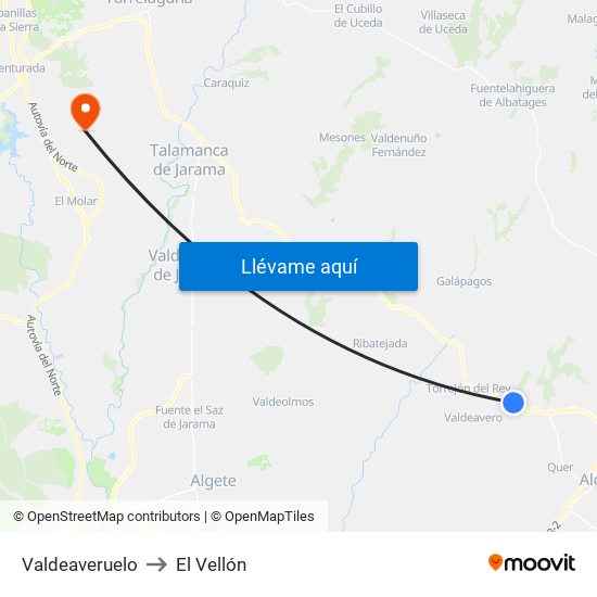 Valdeaveruelo to El Vellón map